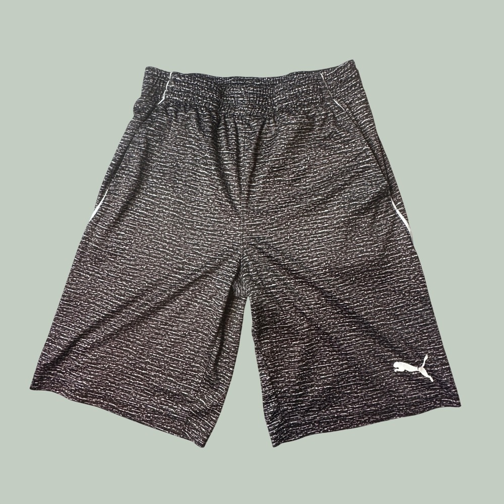 Puma Shorts Kids‎ M(10-12) Black Space Dye Athletic Performance Gym Pockets